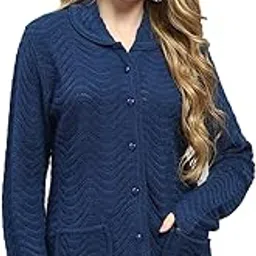 monte carlo Womens Self Design Collar Neck Wool Blend Cardigan Blue-picture-50