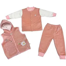 giggleberry | Baby Winter Outfit | 3-Piece Soft Velvet Warm Clothing for Infants | Full Sleeve Jacket, Pajama & Hooded Sleeveless Vest | Comfortable for Baby Boys & Girls | BAWA COLOR |6-9 MONTHS-picture-10