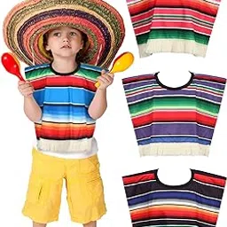 funtery 4 Pcs Toddler Mexican Poncho Serape Poncho Child Poncho Costume Colorful Kids Mexican Costume Mexico Costume Traditional Poncho for Boys Girls Mexican Fiesta Theme Party, Age 2-5-picture-47