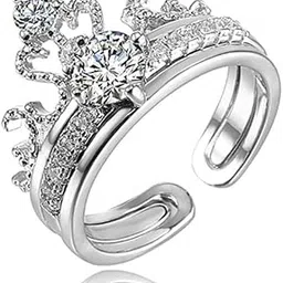 myki Timelessly regal Princess Universe Plated Zircon Adjustable Twin Ring For Women & Girls-picture-49