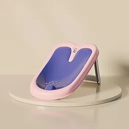 Lifelong Baby Bath Chair - Bath Tub Seat for 0 to 6 Months - Newborn Bather with Premium Matt Finish - Anti-Slip, Ultra Comfortable, and Foldable New Born Bathing Sling (Pink-Purple) image 1