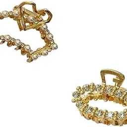 Golden Pearl Stone Hair Claw Clips for Women, Set of Clips, Metal-picture-49