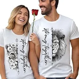 epiko Strong Together Animal Print Couple Tshirt | Lion Print Matching Couple Tshirt (Pack of 2)-picture-29