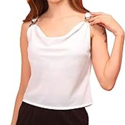 globus Women's Satin Regular Fit Cowl Neck Crop Party Top with Metal Buckle Strap-picture-48