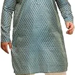 sojanya Plus (Since 1958) Men's Jacquard Silk Self design Kurta & White Pyjama Set-picture-11