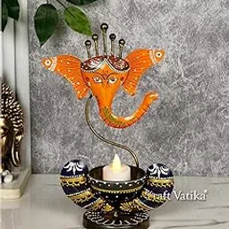 CraftVatika Metal Ganesha Idol Showpiece Tea Light Candle Holder Stand Tealight Candle Holders for Home Living Room Table Decoration (Set of 1)-picture-19