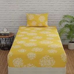 Huesland by Ahmedabad Cotton 144 TC Fitted Bedsheet for Single Bed with 1 Pillow Cover | 36 x 78 inches | Yellow-picture-24
