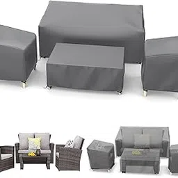STARTWO 4 Piece Patio Furniture Covers,2 Years Replacement Service Heavy Duty 500D Waterproof Outdoor Furniture Covers,Windproof Patio Cover for Sofa Chair,Rattan Wicker Furniture Set Covers,Grey-picture-32