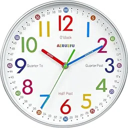 AIRUIFU Children's Wall Clock, Educational Wall Clocks, Colourful Learning Clocks, Analogue Wall Clocks without Ticking, Easy to Read the Time (10 Inches)-picture-58