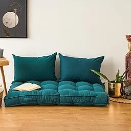 SKANDA FAB Low Seating Cushion -100% Cotton Twill, Hand-Plotted Microfiber Filling, Floor Cushion with 2 Back Support Cushions - Ideal for Living Room, Balcony, Lounge- 80x120 Dark Green (Pack of 1)-image-42