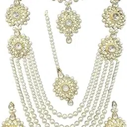 Bridal Jewellery Set for Women, Girls, Pearl & Gold Plated Bead Necklace and Earrings.-picture-22