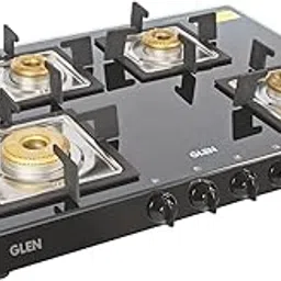 Glen 4 Burner 8mm Toughened Glass Top | Fuel Efficient Brass Burners | 2 Year Standard Warranty by GLEN, 5 Year warranty on glass, valve and burner | 1048 GT SQ BL FB(Manual Ignition)-picture-23