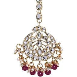 peora Gold Plated Wedding Kundan Pearl Maang Tikka Matha Patti for Women-picture-49