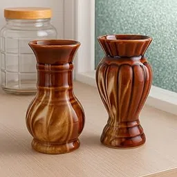 Pure Source India Ceramic Brown & Cream Decorative Pottery Vases for Home Décor, Table Centerpiece, Living Room & Office Decoration (6 inch) (Set of 2)-image-96