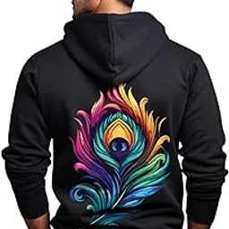 prabhu bhakti Prabhubhakti Solid Black Peacock Feather Printed Pullover Full Sleeve Hoodies Full for Men-picture-56