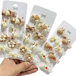 Luxelocks Pack of 20pcs Cute Animal Hair Clips for Girls, Decorative Bunny Bear Flower Bow Design, White Beige, Kids Hair Accessories-image-29