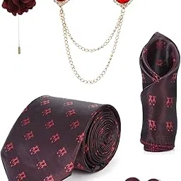Premium Designer Navy Blue Tie Combo Set for Men | Necktie, Pocket Square, Brooch, Lapel Pin & Cufflinks | Wedding & Formal Gift Set (9 Colors Available)-image-47
