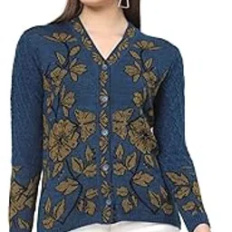 kalt Women Full Sleeves V-Neck Cable Design Floral Print Cardigan Sweater-picture-18