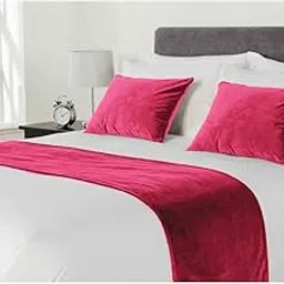 FABRICART Hotel Collection Bed Runner Set :1pc flossed Velvet Bed Runner |Scarf | Throw with 2 pc 20" x 20" Cushion Cover |Pillow Shams| Bed Accessory | Room Decor| (Fuchsia, Queen - 20 X 78 INCHES)-image-83