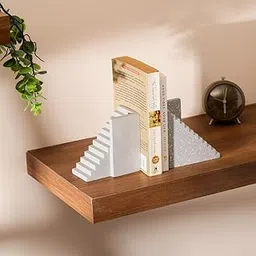 ESQ Living Stairway Bookends for Shelf | Decorative Stairs Bookends for Shelves and Home | Concrete Material | Book end/Stopper for Office Decor, Heavy Books, Living Room & Bedroom - Set of 2 (Grey)-picture-31