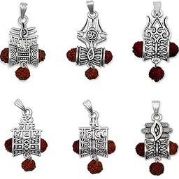 prabhu bhakti Lord Mahadev Trishual Damru Rudraksha With Silver Locket Pendant Jewelry for Men Women God Pendants(Pack of 6)-picture-43