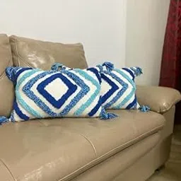 SAMAIR Luxurious Attractive Design Pure Soft Cotton (Set of 2) Rectangle Cushion Pillow Cover Case for Sofa & Living Room, size-12x20 inch-Blue Diamond-picture-19