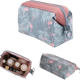Polyester Cosmetic Bag, Make Up Bag, Water-Resistant Zipper Large Travel Makeup Organizer, Toiletry Pouch For Women, Portable Bag For Girls (Flamingo, Width:13 Cm)-picture-25