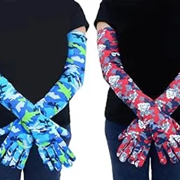 Women's Driving Gloves, Printed Cotton Full Hand Summer Gloves for Protection from Sun Burn/Heat/Pollution (Pack of 2 Pairs)-image-27