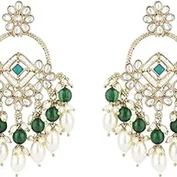 i jewels Traditional Handcrafted Kundan Pearl Chandbali Dangle Earrings for Women/Girls-picture-31