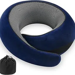 Zeinwap Neck Pillow, Premium Memory Foam Neck Pillow for Flight Travel, Car Sleeping, Adjustable Head Rest, Neck Rest Travelling Pillow for Sleeping Head Support, Pack of 1 (Blue)-image-0