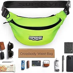 supervek Waist Bag for Men Women - Fanny Pack for Men with Water-Resistant YKK Zipper & Fabric Bags - Stylish Cross Body Bag Mens, Travel Chest Side Hip Pouch west Belt Bag Gifts for Men - Neon Green image 1
