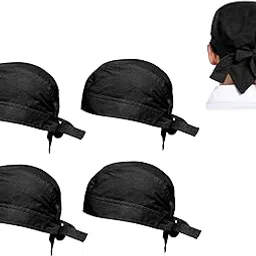 FQZILON Men's and Women's Adjustable Check Cooking Kitchen Chef Polycotton Hat Free Size Color Black Commando durag Back tie Pack of 4 caps-image-58