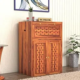 PS DECOR Solid Wooden Inverter Battery Cabinet | Single Battery Box | Wooden Inverter Battery Cabinet | Battery Box | Sheesham Wood, Standard (Natural Finish)-image-0