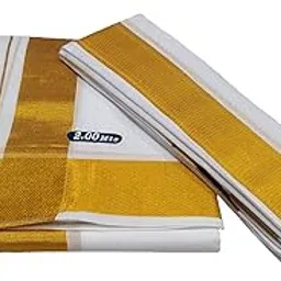 mps cotton cool 100% Cotton Men's Traditional Dhoti + Angavastram Set Golden Big Border 2.5 Inch 2.00 Mts Dhoti + 2.00 Mts Angavastram Set (Pack of 2 Piece)-picture-12