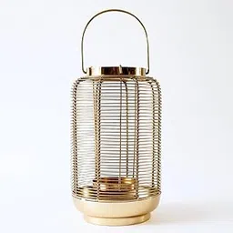 Behoma Classic Wire Metal Lantern for Home Decoration Indoor Outdoor, Parties Boho Style Decorative Lantern for Table-top and Pillar Candle Holder | Brass Large (Candle Holder Candle not Included)-picture-37