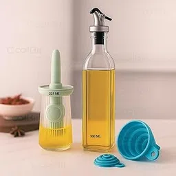 COOLBIT 500ml Glass Oil Dispenser Bottle +225ml Oil Bottle with Silicone Brush and Funnel | Olive Oil Dispenser Set for Cooking, Kitchen, Air Fryer, BBQ, Vinegar, Soy Sauce-image-55