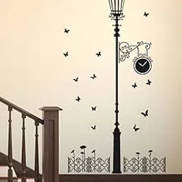 CreativeEdge PVC Vinyl Wall Sticker Black Street Lamp with Butterflies Design Multicolor (100 cm x 190 cm)-picture-11