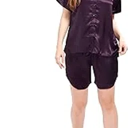 weet Women's Satin Solid Night Suit Shirt & Shorts Set 8313-picture-35
