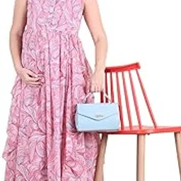 moms maternity Women's Georgette Geomatric Print Maternity Pink Maxi Dress with Front Buttons Feeding Access-picture-24