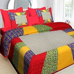 RajasthaniKart Comfort Rajasthani Jaipuri Traditional Sanganeri Print 144 TC Cotton Double Size Bedsheet with 2 Pillow Covers (Double, Red)-picture-17
