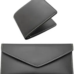 the bling stores Plain Finish Genuine PU Leather Women Clutch and Wallet Combo for Couple/Couple Combo Set of Women Clutch and Wallet (Black)-picture-33