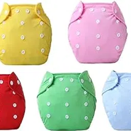 SAFJEE Reusable Baby Cloth Diapers, Cotton, Adjustable Size, 0-24 Months, Pack of 5 Colours, Water Resistant-picture-24