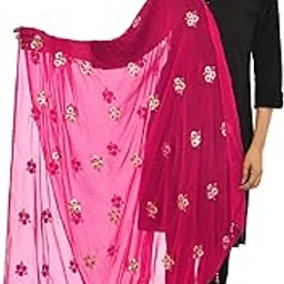 youthquake Women's Embroidered Butta Tarri Work Chiffon Dupatta With Latkan-picture-18