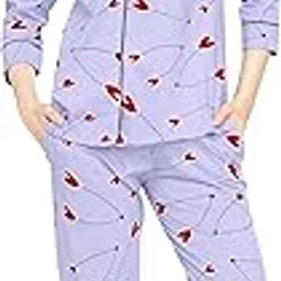 zeyo Night Suit for Women's Heart Printed Cotton Night Dress of Shirt and Pajama Set 5761-picture-33