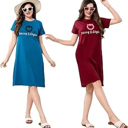 owlsky, sassy & stylo Women's Printed Knee Length Short Nighty - Multicolour (Combo of 2)-picture-29