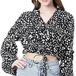 oxolloxo Women Floral Print Round Neck Long Sleeve Elasticated Tie-Up Crop Top-picture-21