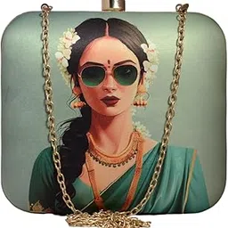 artklim Printed Clutch for Women & Ladies - Artistic Square Box Sling Bag with Detachable Golden Chain Strap - Trendy Purse Handbag-picture-44