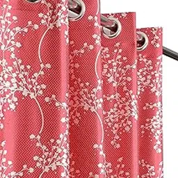 Premium Polyester Semi Sheer Floral Grommet Curtains Set Of 2 For Window And Door (Red, Window 5 Ft )-picture-25