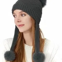 Women's Knitted Hat Winter Plush Velvet Warm Woolen Cap Soft Snow Proof Stylish Slouchy Beanie Pom Pom Cap for Outdoor Girls & Ladies-image-79