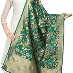 trendify looks Women Printed Embroidered Woven Banarasi Silk Zari Premium Dupatta with Thread Work n Tassels- Elegant Chunni for Women and Girls - Size: 1M x 2.5M in Multi Color-picture-13